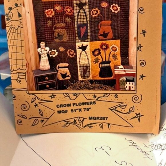 Quilting Crow Flowers Pattern 51" X 75" Wall Quilt By Memes Quilts MQ287 VTG - Picture 4 of 5